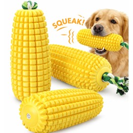 6.3 inch Corn Dog Toys for Aggressive Chewers, Durable Rubber Teething Toys for Puppies, Dog Toys to Keep Them Busy, Squeaky Dog Toy, Bite and Brush Dental Toy for Small Medium and Large Dogs