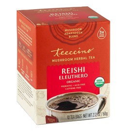 Teeccino Reishi Eleuthero Tea - French Roast - Organic Mushroom Adaptogenic Herbal Tea, 3x More Herbs than Regular Tea Bags, Caffeine Free, Chicory Prebiotic - 10 Tea Bags