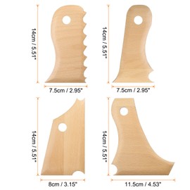 HARFINGTON 4pcs Pottery Ribs Trimming Tools Pottery Profile Rib Wooden Foot Shaper Details Foot Wave Curved Texture Rib Beech Wood for Carving Ceramics Clay
