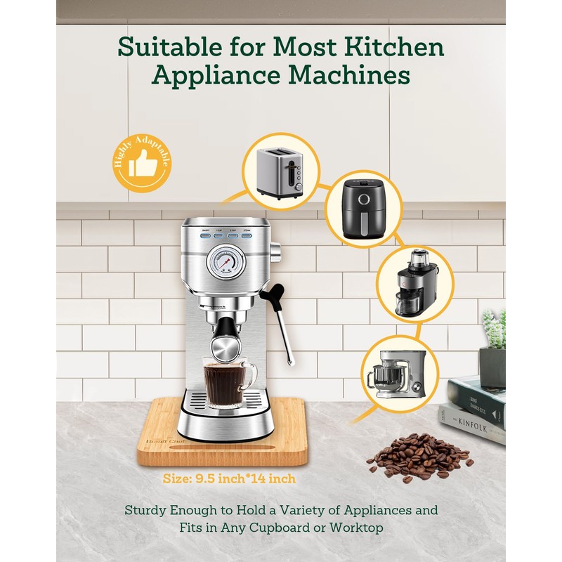 Bamboo Appliance Slider, Sliding Tray for Coffee Maker, Kitchen Countertop