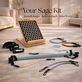 Sage London Pilates Kit - 3-in-1 Home Workout Set With Bamboo Slant Board, Pilates Bar With Resistance Bands, 54 Workout Cards + QR Code for Follow-Along Videos - Mobility Training