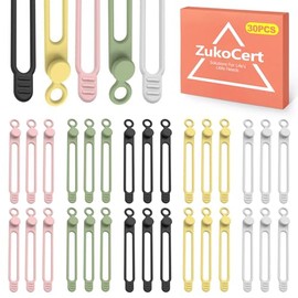 ZukoCert - 30 bridas de silicona para cables, bridas de goma reutilizables y bridas de engranaje, bridas flexibles de silicona con cierre y bridas de cable para gestión y organización de cables, 5