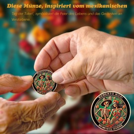 AtSKnSK Memento Mori Coin - Día de los Muertos Dancing Skeleton Couple, Skull Challenge Coin Locket Chip Stoic Gifts Memorial for Men and Women