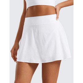 CRZ YOGA Tennis Skirt for Women High Waisted Flowy Golf Pickleball Athletic Casual Skorts with Pockets A Line Skirts White Large