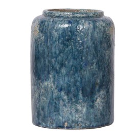 A and B Home 9.7" H Cylindrical Lush Blue Glaze Terracotta Indoor/Outdoor Vase, Versatile Design, Garden Accent, Home Décor