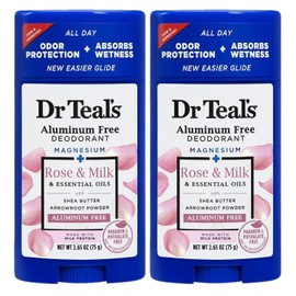 Dr Teal's Dr. Teal'S Set de Regalo Desodorante Rosa y Leche(Paquete de 2, 2.65Oz Ea) - Fórmula de Rosa y Leche - Sin Aluminio Con Magnesio - Aceites Esenciales, Manteca de Karité y Arrurruz En Polvo A