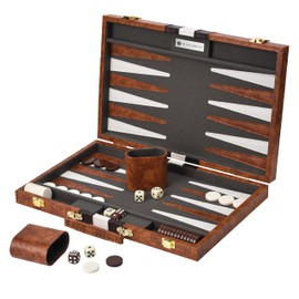 Get The Games Out Backgammon Set for Travel - Small Classic Board Game Case with Strategy Guide & 15 Game Pieces (Brown)