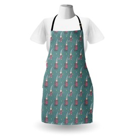 Ambesonne Gnome Apron, with Cat Nighttime Theme in Starry Sky Moon Cartoon Style Illustration, Unisex Kitchen Bib with Adjustable Neck for Cooking Gardening, Adult Size, Multicolor