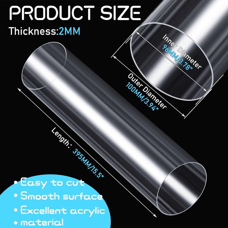 Pangda 4 Pcs 4" OD x 15.5" Clear Acrylic Pipe