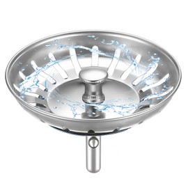 HUAERSICO Drain Plug with Strainer 82 mm - Sink Strainer and Strainer Basket Sink Kitchen - Drain Strainer for Franke Sink Replacement Parts and Blanco Sink Accessories, 2 Seals