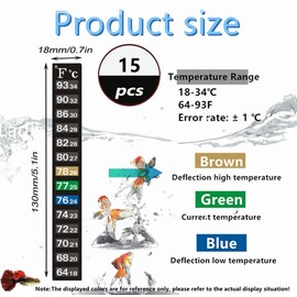 15 Pcs Temperature Strip Sticker,Aquarium Thermometer Strips,Digital Temperature Sticker Thermometer Strip,Fish Tank Thermometer Sticker for 64℉-97℉ Range
