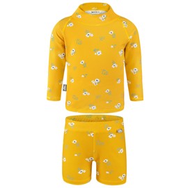 JAN & JUL Girls' Swim Set, Rash Guard and Trunks with Sun Protection for Kids (Yellow Flower, Size 6Y)
