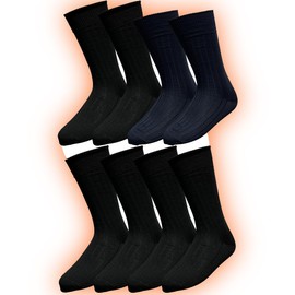 Aoki Men's Business Socks, 8-Piece Set, 9.8 - 11.4 inches (25 - 29 cm), Antibacterial, Odor Resistant, Cotton, Reinforced Toe and Heel, Heat Generating Socks for Winter: 6 pairs of black, 2 pairs of