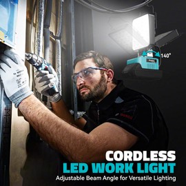 LED Work Light for Makita Battery: Flood Lights with USB & Type-C Charging - 60W 6000LM Cordless 18v Tools Battery Powered Portable Work Light for Job Site & Security Lighting,Garage,Outdoor Project