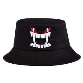 Quanhaigou Unisex Sun Hats, Fashion Beach Bucket Hat for Men Women,Summer Outdoor Boy's Girls Boonie Cap Breathable Packable (Black Teeth)