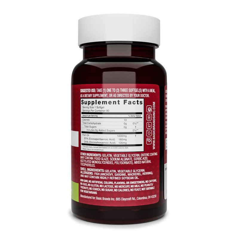 Basic Brands Smart Heart Odorless Omega-3 Fish Oil, Burp-Less, No