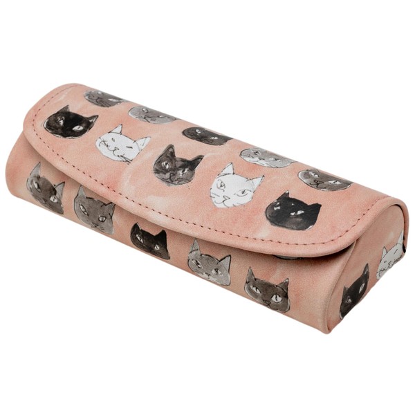 Pearl MAN-39 Glasses Case, Semi-Hard, Button Magnetic, Manhattaners, Cat Pattern,