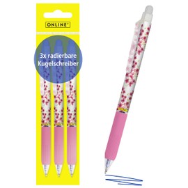 Online magiXX, 3 x Girls Erasable Gel Pen Blue Erasable with 0.7 mm Line Width, Rollerball Pen for Learning to Write, Office, Erasable Pen Set, Erasable Ballpoint Pen for Students