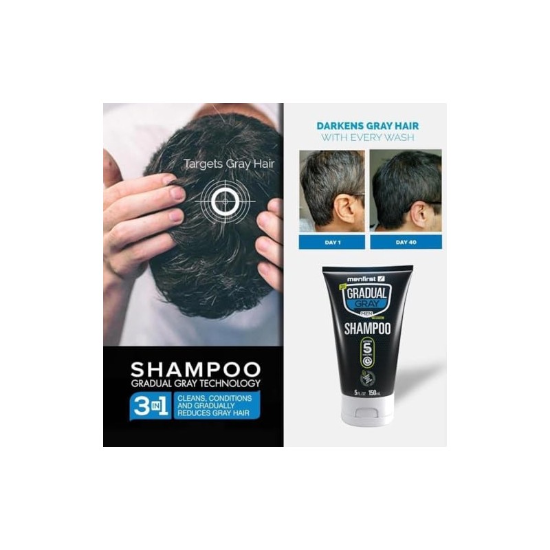 MENFIRST - Champú para oscurecer el cabello gris, color gradual