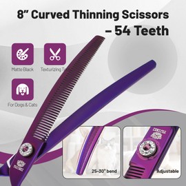 Professional Dog Grooming Scissors Pet Curved Thinning Scissors 8'' 440C Curved Thinning Shears for Medium & Large – Purple Professional Dog Shears for Grooming