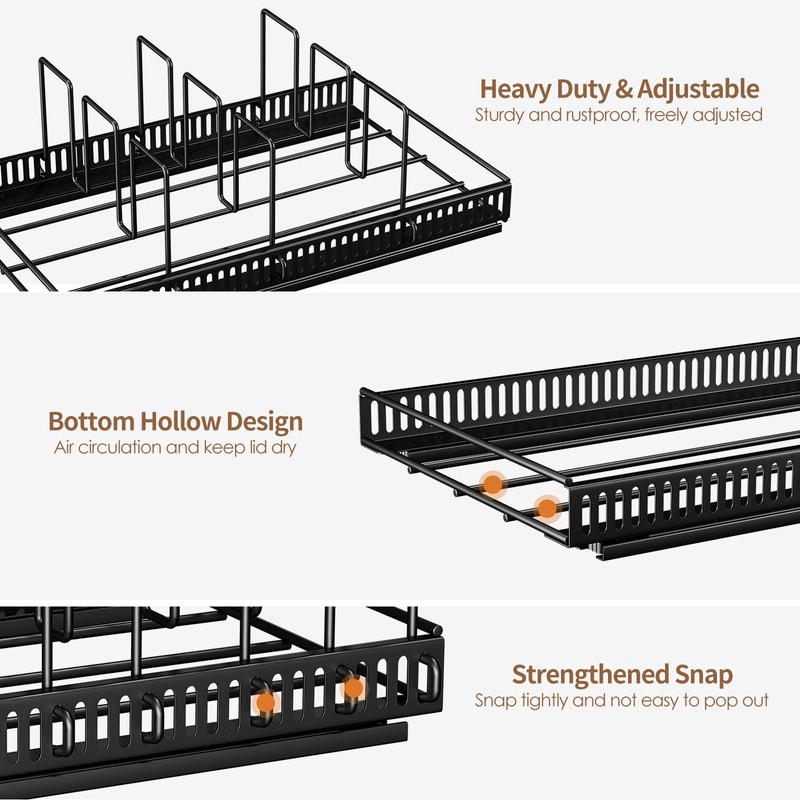 Housolution Pull Out Food Container Lid Organizer with Sliding Rail,