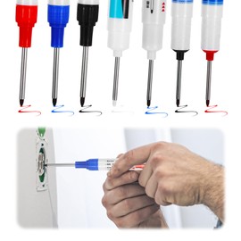 BOHUIZ 7 Pcs Long Head Deep Hole Marker Pens, Multi Purpose Waterproof Deep Drill Hole Long Nib Marker Construction Markers for Builders Construction Bathroom Woodworking Decorations(4 Colors)
