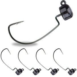 Reaction Tackle Tungsten Mushroom Head Ned Rig Shroom Jig Heads for Finesse Fishing, Weedless Jig Head for Bass Fishing with Soft Lures (5-Pack) 1/4oz Black EWG