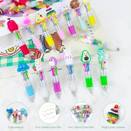 30 Pcs Multicoloured Pen, Cartoon Ballpoint Pen 4 in 1 Coloured Pens Cute Pen School Pens for Office School Supplies Class Students Children Gift Party Bag Fillers (Random style)