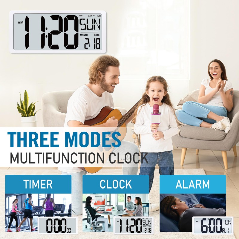 TXL 18.44" Large Amotic Digital Wall Clock with Backlight, Battery