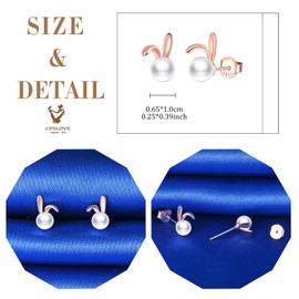 CPSLOVE Women's Pearl Earrings 925 Sterling Silver Cute Rabbit Pearl Stud Earrings for Girls Creative Fashion Jewellery, Sterling Silver, Pearl