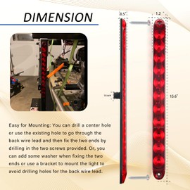 AveneMark 2 Pcs LED Trailer Lights, 16 Inch Tailgate Light Bar Waterproof Red LED Brake Lights Tail Light Back Up Stop Turn Signal Marker ID Bar for Golf Cart Trailer Truck RV Car Boats