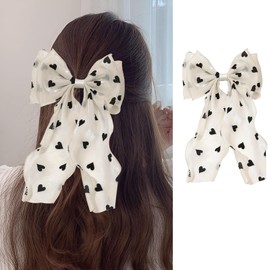 papasgix papasgix Hair Bow Clips for Women, Hair Ribbons Big Hair Bow Clips Solid Color Long Silk Ribbon Bow Hair Clip Silk Hair Bows Ribbon for Women Girls (1, White-Heart)