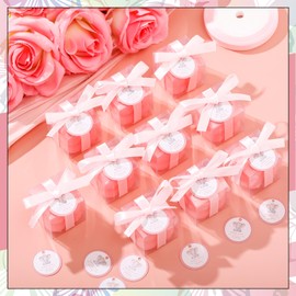 MTLEE 24 Sets Elephant Baby Shower Favors Party Candle Small Bubble Candle Baby Shower Favors for Guests Tea Candles Bulk with Stylish Ribbons Cards Gifts for Baby Shower(Pink,Elephant)