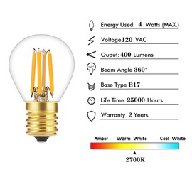 Tsunetani-S11 LED Bulb Filament Mini Globe Light Bulbs 4W Equivalent to 40 Watt Incandescent - E17 Intermediate Base 2700K Warm White for Cabinet, Closet, Exit Sign Light Bulb - 4Pack