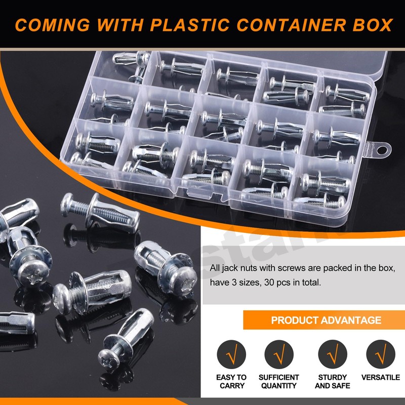 Rustark 30Pcs M4 M5 M6 Jack Nuts Petal Nuts Assortment