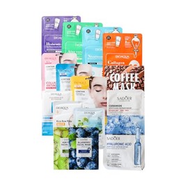 SUPER PACK 15 MASCARILLAS FACIALES COREANAS SURTIDAS COLAGENO, PEPTIDOS, ACIDO HIALURONICO.