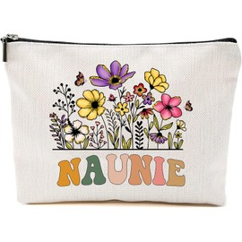 Naunie Wildflowers Gifts For Mother's Day Makeup Bags - Naunie Flower Gift Bags - Mom Birthday Gifts - Travel Cosmetic Bag For Birthday, White, 7”x9.8”