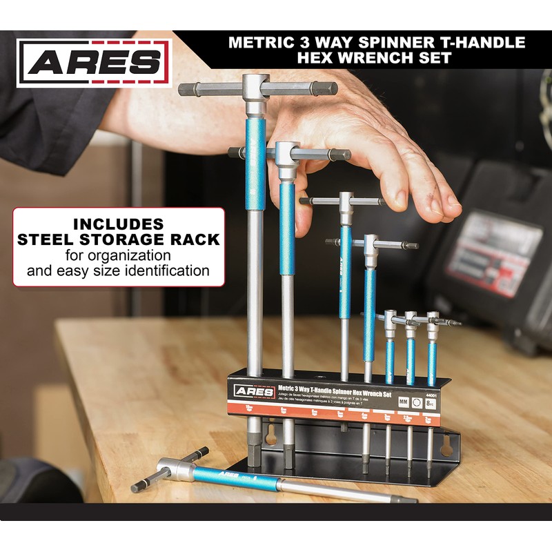ARES 44001 – 8-Piece Metric 3-Way T-Handle Spinner Hex Allen