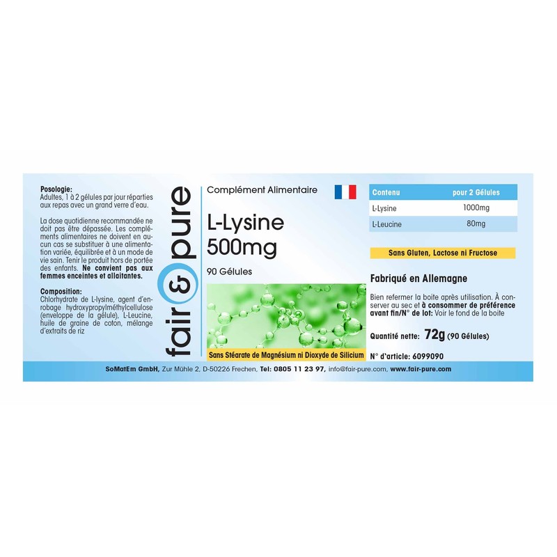 L-Lysine Capsules 500 mg - Vegan - No Magnesium Stearate