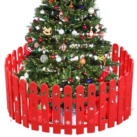 Red Plastic Fence Decoration - 30 Piece Set for Christmas Tree Border, Miniature Garden Edge