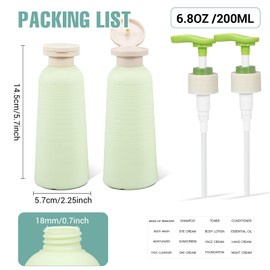 2 Pieces Empty Plastic Pump Bottles, Leakproof Travel Set with Interchangeable Flip Lid for Shampoo, Shower Gel & Hand Soap (Green, 200ml)