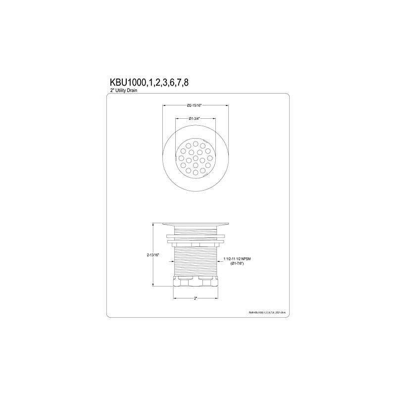 Kingston Brass KBU1007 Seattle 2-Inch Brass Grid Bar/Utility Sink Drain,