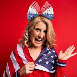 4th of July Headband for Women, USA American Flag Bow Headband, Blue White Red Hair Hoop, Independence Day Sequins Bowknot Headbands, Patriotic Party Hair Supplies