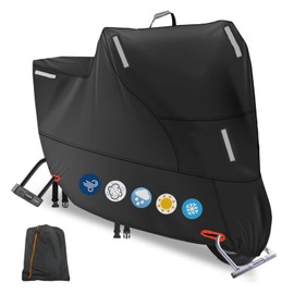 Waterproof Motorcycle Cover Outdoor, Motorbike Scooter Moped Rain Dust Cover with 5 Reflective Strips and 2 Windproof Buckles, 2 Lock-Holes for Cruisers Sportbikes (4XL: 116 x 37 x 55 inch)