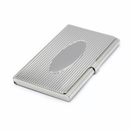 Stephanie Imports Slim Silver Rectangular Business Card Holder Oval Engraveable Plate