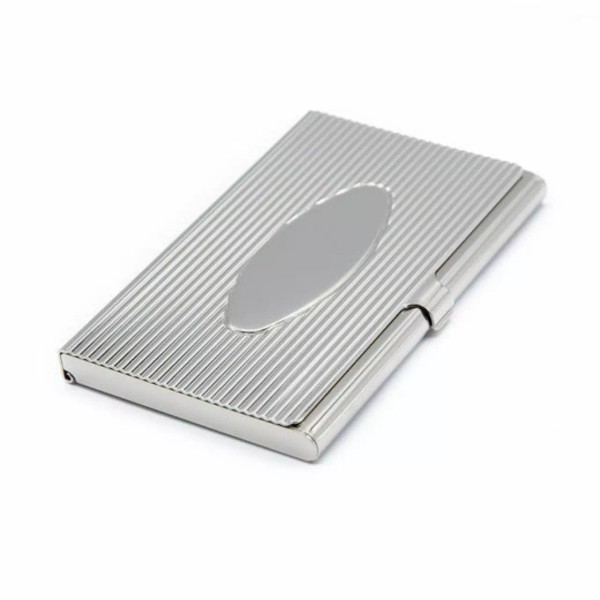 Stephanie Imports Slim Silver Rectangular Business Card Holder Oval Engraveable