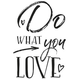 Rayher Hobby 29106000 Holzstempel Do What You Love, 7 x 10 cm, Text mit Aussagekraft, zum Gestalten von Karten u.v.m., Butterer Schrift-Stempel