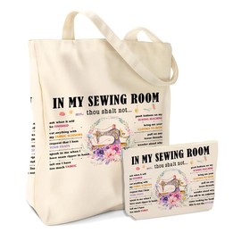 jealance Funny Sewing Lovers Gift 2PCS Cosmetic Bag Canvas Tote Bag Beach Bag with Pocket Makeup Bags Novelty Sewing Supplies Quilting Christmas Birthday Gifts for Women Sewer Grandma Wife Friends