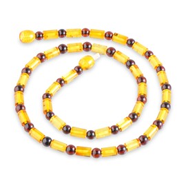 Genuine Amber Necklace - Polished Sphere and Cylinder Shaped Beads from the Baltic Sea - Natural Jewelry Hand-Assembled in Europe - Unique Style (Lemon-Cherry, 17.5)