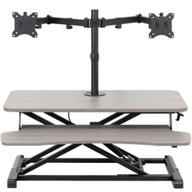 VIVO Height Adjustable 32 inch Standing Desk Converter with Dual 13 to 30 inch Monitor Stand, Sit Stand Monitor Mount and Desk Riser, Gray, DESK-V000K-M2G